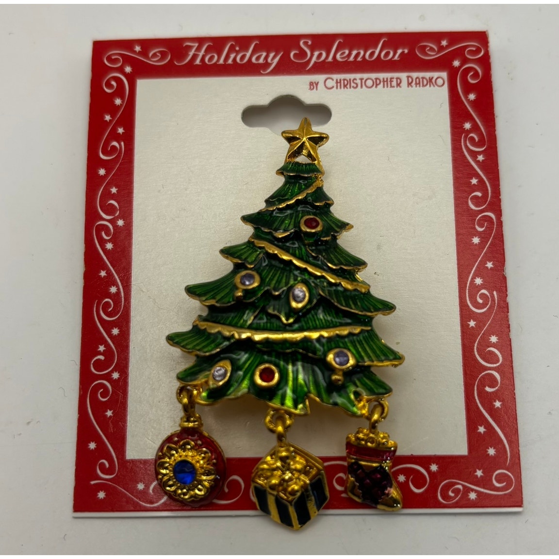 New Christopher Radko Holiday Splendor Christmas Tree Brooch Pin Enamel Jewels 25$